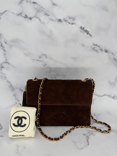 Rare Chanel Brown Suede Crossbody Bag