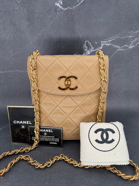 Rare Chanel Turnlock Crossbody Bag in Beige