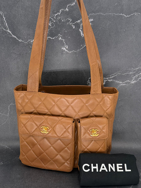 Rare Chanel Caramel Double Turnlock Tote