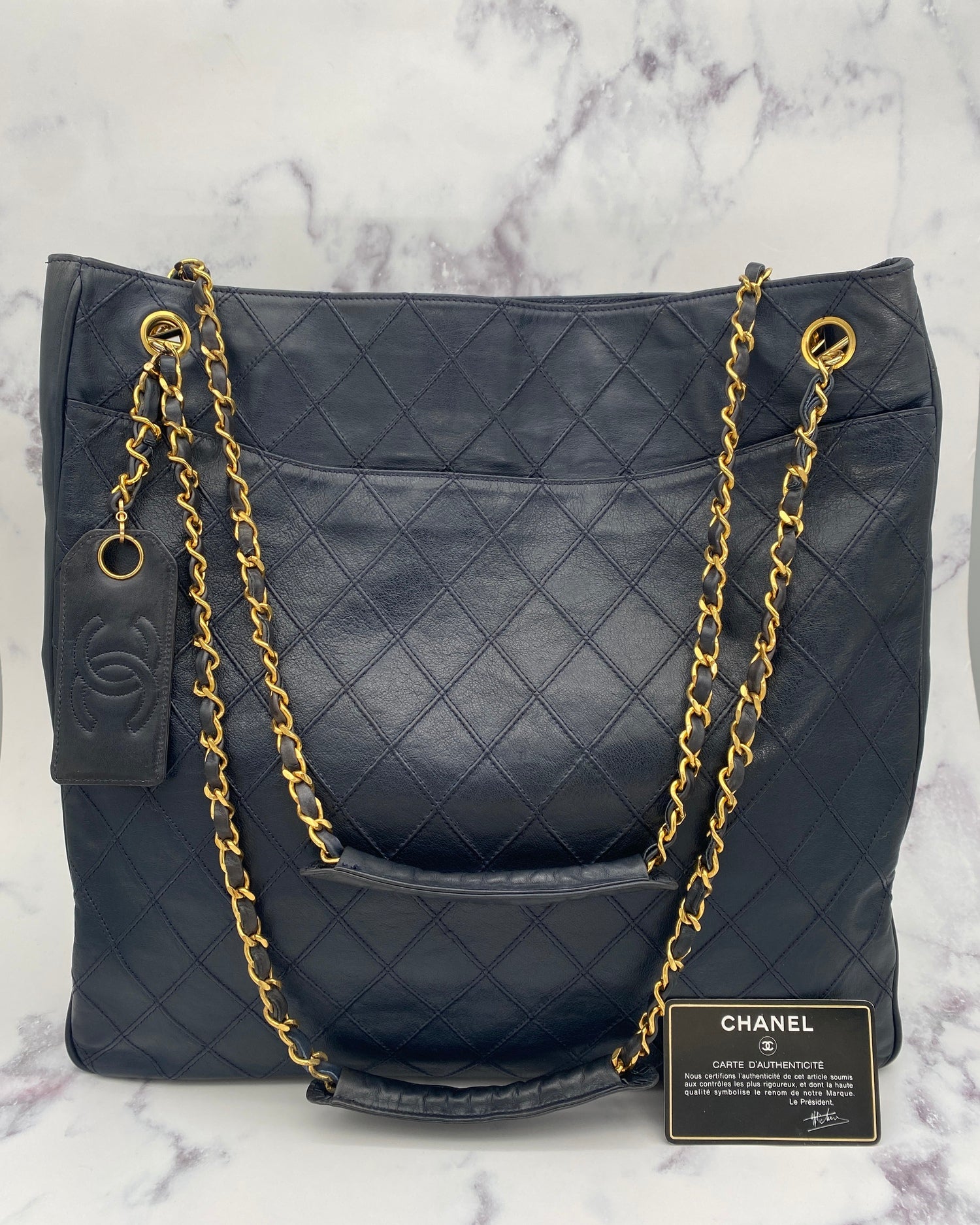 Rare Chanel Chain Tote in Navy