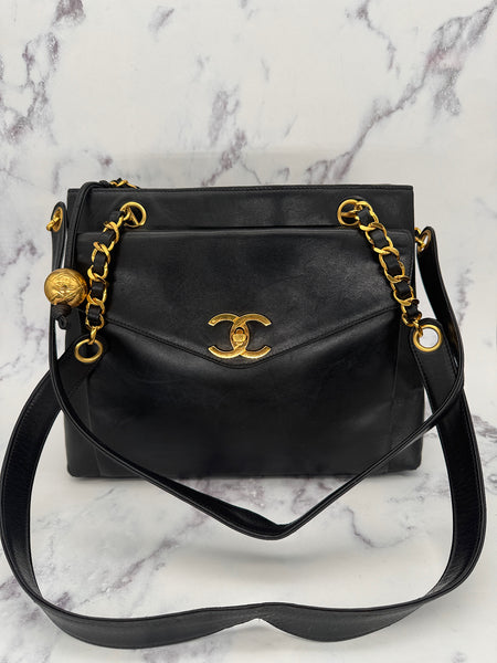 Chanel Black Turnlock Tote in Lambskin