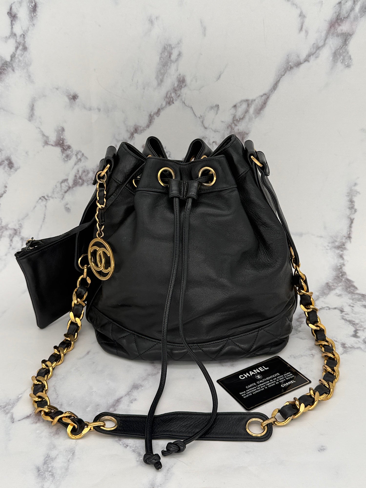 Chanel Drawstring Bag with CC CHarm
