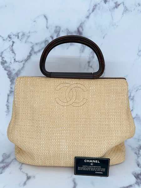 Chanel Raffia Bag with Wooden Handles