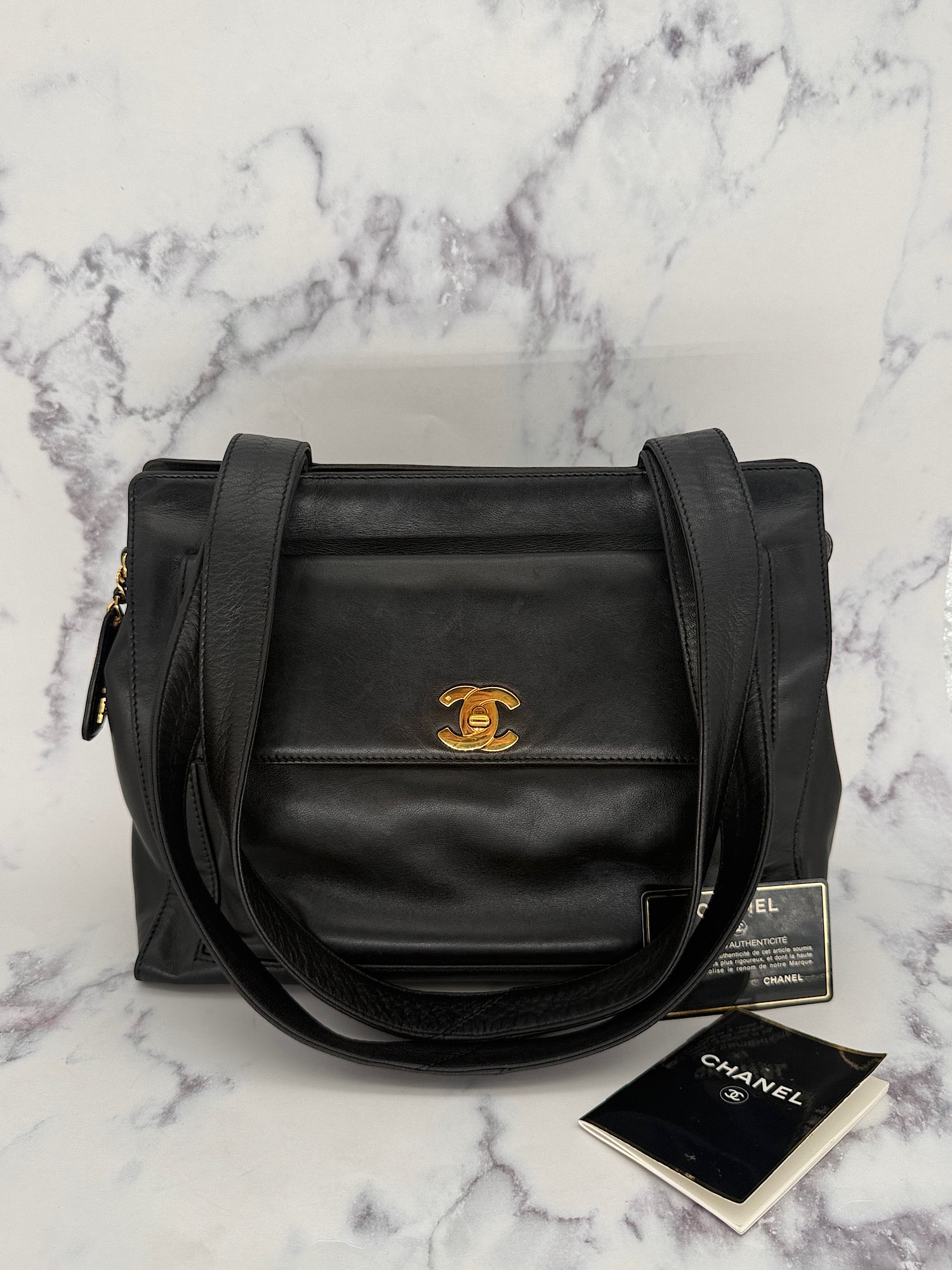 Chanel Black Turnlock Tote
