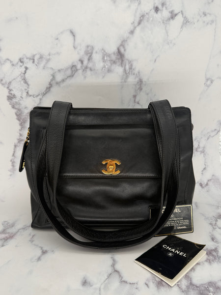 Chanel Black Turnlock Tote