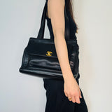 Chanel Black Turnlock Tote