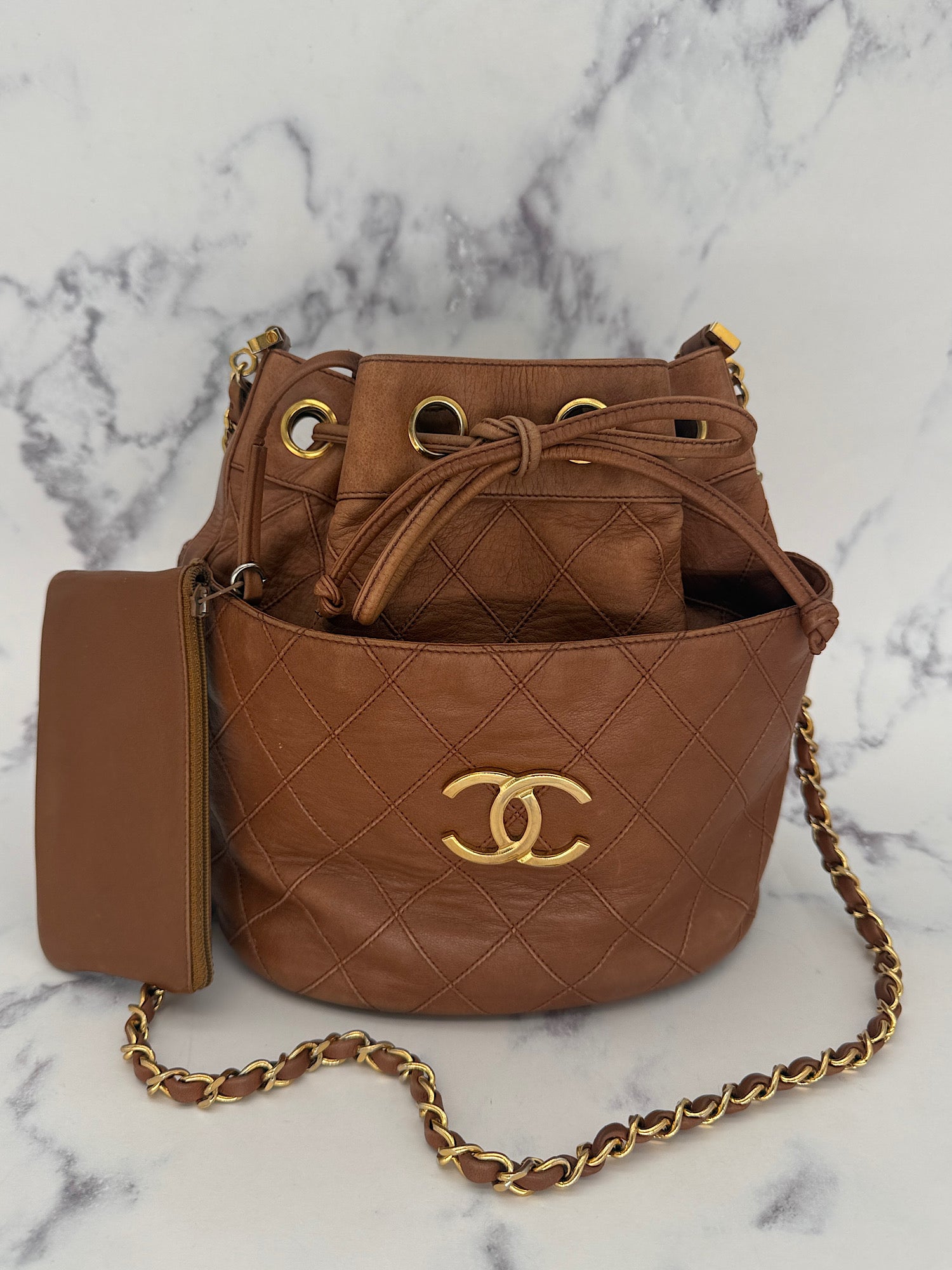 Rare Chanel Brown Drawstring Bag