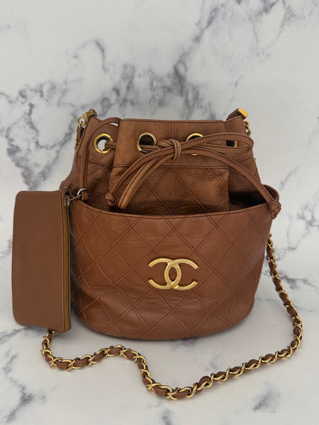 Rare Chanel Brown Drawstring Bag