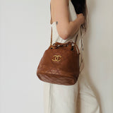 Rare Chanel Brown Drawstring Bag
