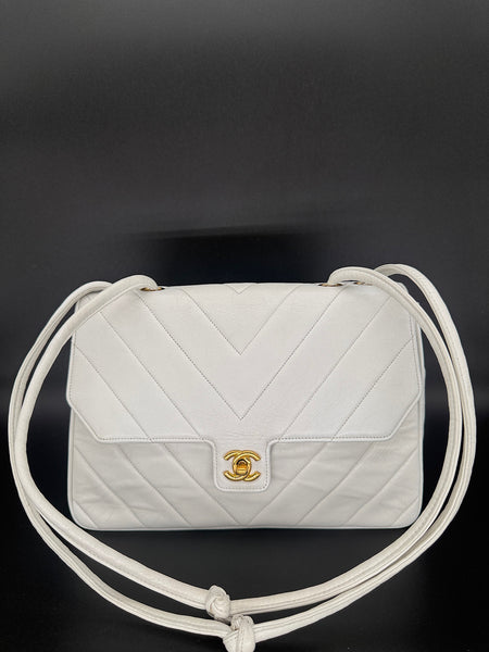 Chanel White Chevron Shoulder Bag
