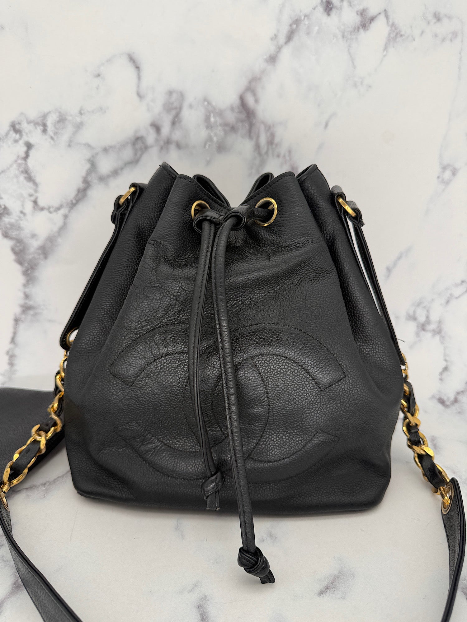 Chanel Decacoco Caviar Drawstring Bag