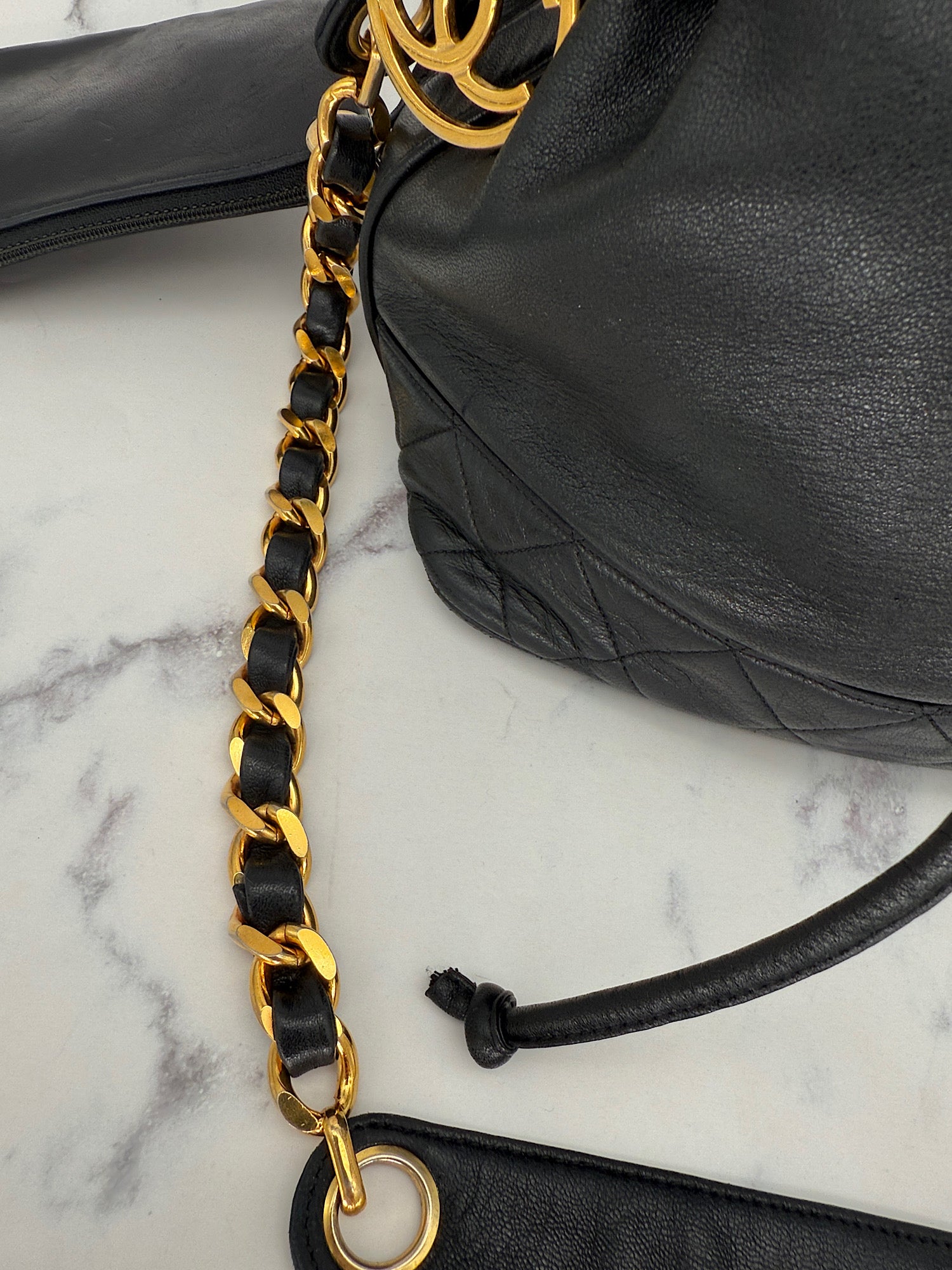 Chanel String Bag Iconic Chanel Lambskin Drawstring Bag – TheBagDrop.com