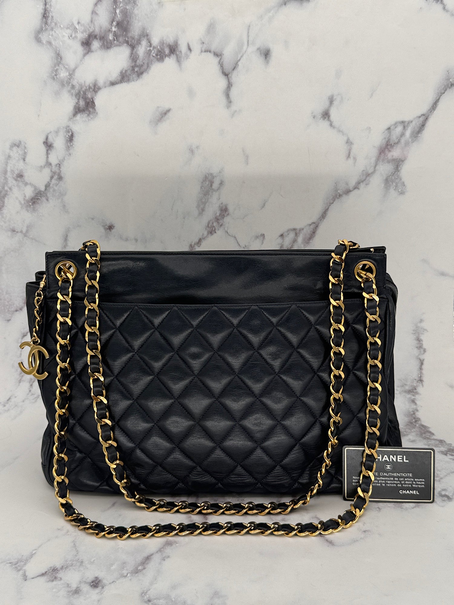 Chanel Navy Double Chain Tote