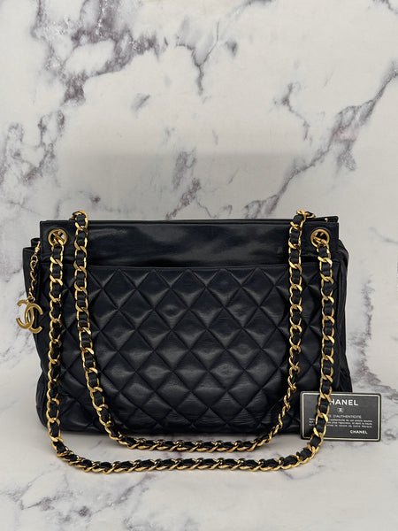 Chanel Navy Double Chain Tote