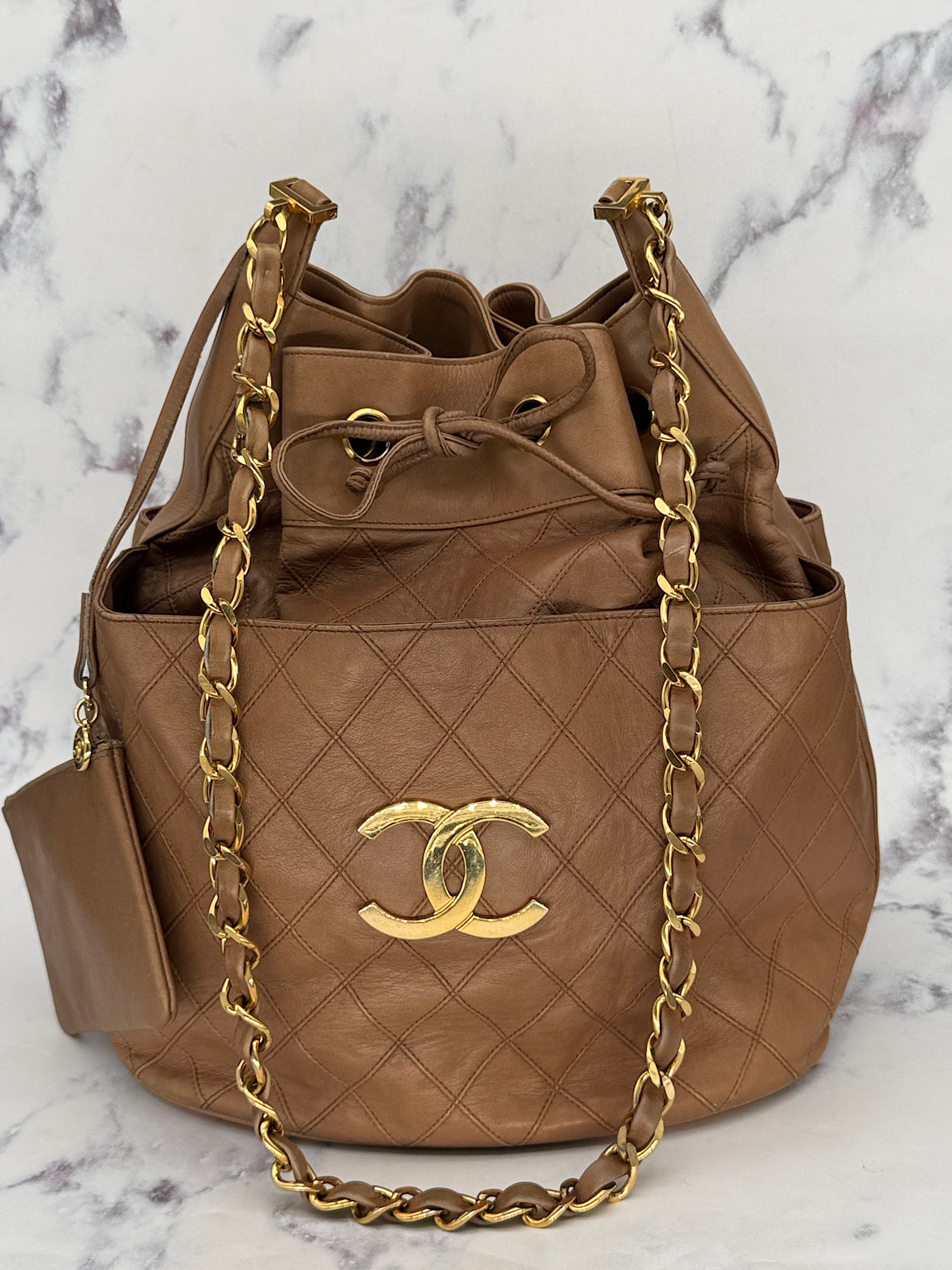 Rare Chanel Bucket Bag in Dark Beige