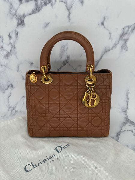 Medium Lady Dior in Rare Caramel Brown