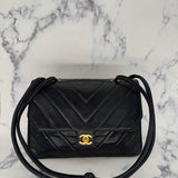 Chanel V-Stitch Turnlock Shoulder Bag