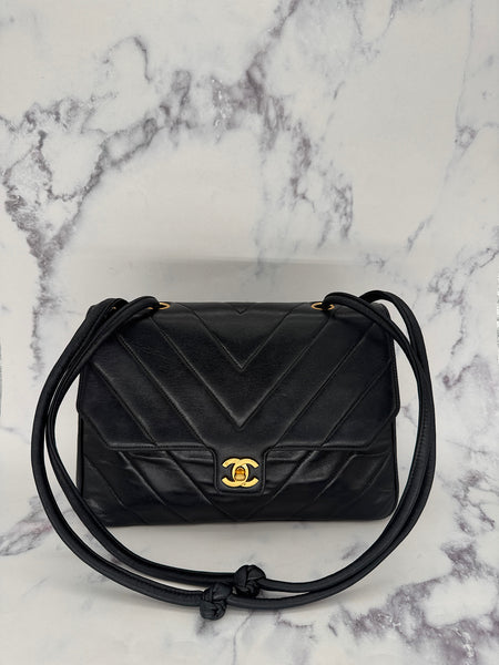 Chanel V-Stitch Turnlock Shoulder Bag