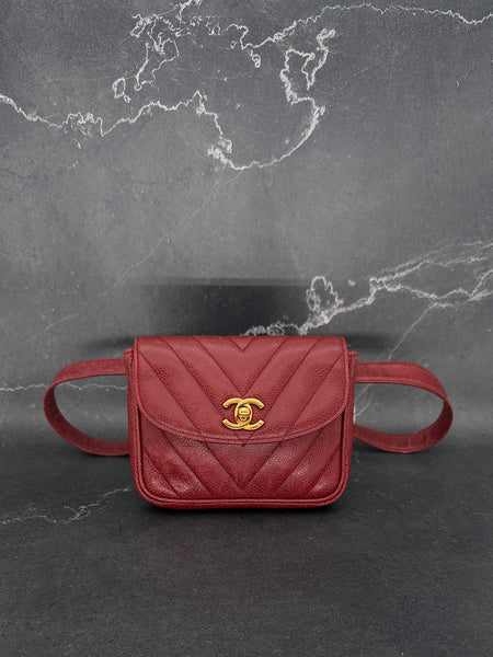 Rare Chanel Chevron Belt Bag in Burgundy