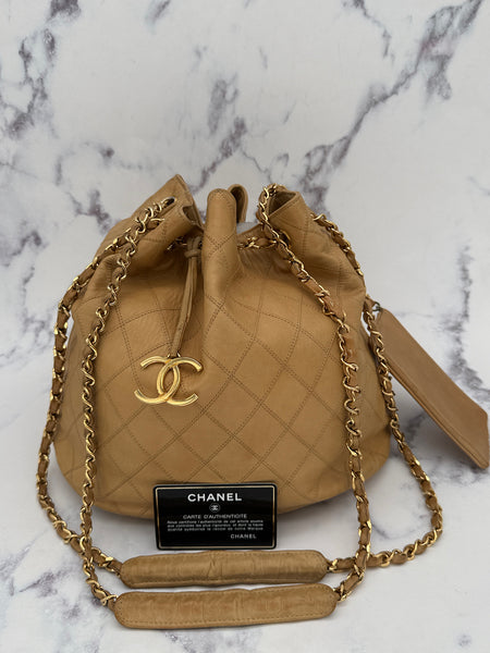 Rare Chanel Gabrielle Bucket Bag in Beige