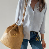 Rare Chanel Gabrielle Bucket Bag in Beige
