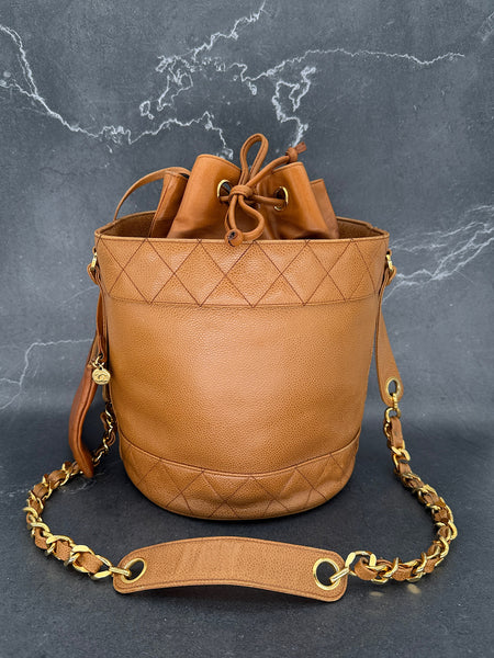 Chanel Coco Mark Caviar Bucket Bag in Caramel