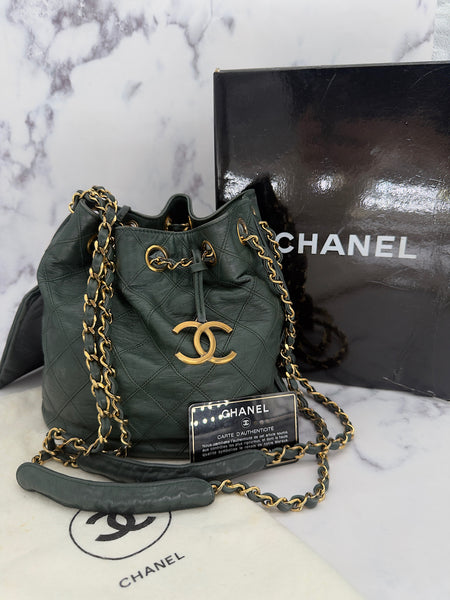 Rare Chanel Gabrielle Bucket Bag in Green