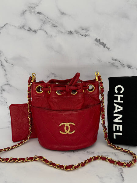 Rare Chanel Mini Gabrielle Bucket Bag in Red