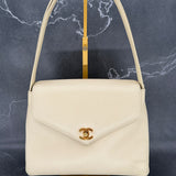 Rare Chanel Kelly Bag in Cream Caviar Leather