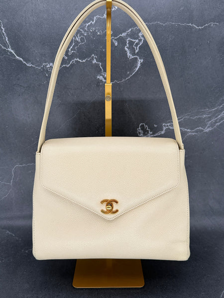 Rare Chanel Kelly Bag in Cream Caviar Leather