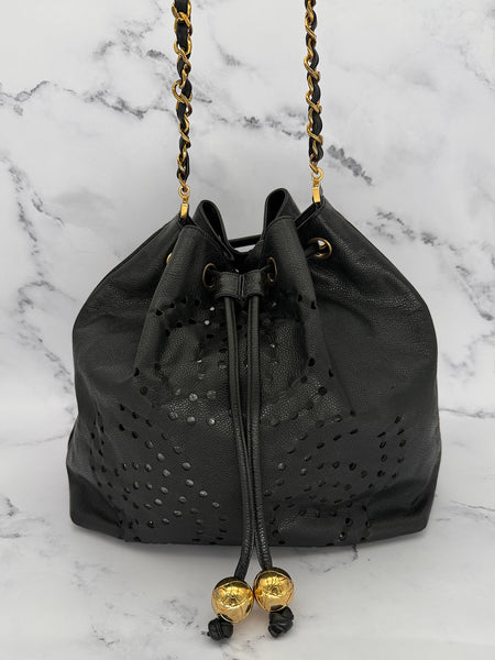 Chanel Triple Coco Caviar Drawstring Bag