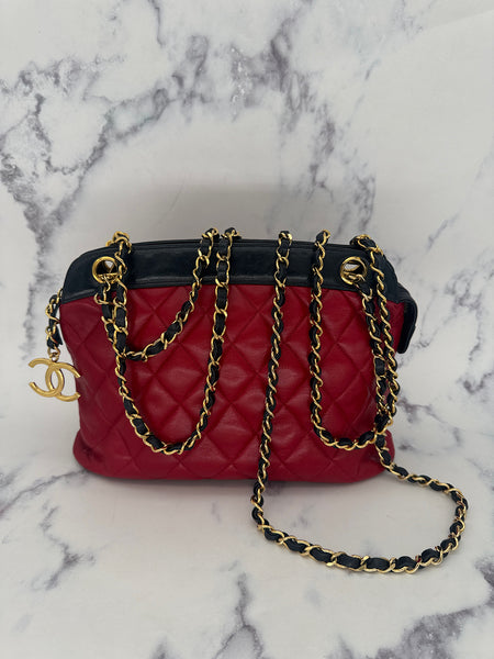 Chanel CC  Matelasse Shoulder Bag in Red and Navy