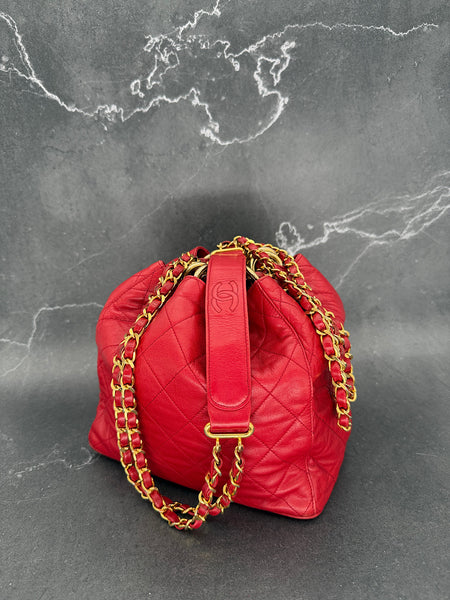 Rare Chanel Drawstring Bag in Red