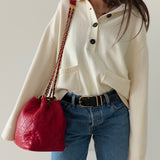 Rare Chanel Drawstring Bag in Red