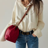 Rare Chanel Drawstring Bag in Red