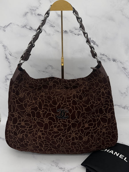 Rare Chanel Suede Camelias Hobo Bag