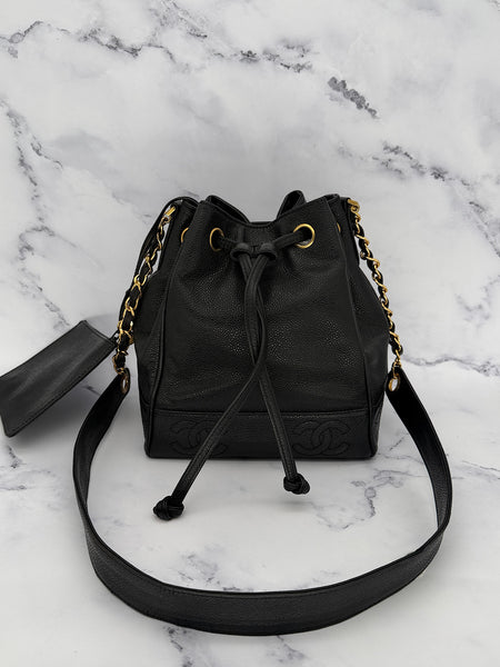 Chanel Double CC Caviar Bucket Bag