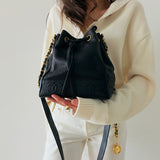 Chanel Double CC Caviar Bucket Bag