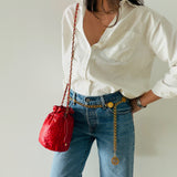 Rare Chanel Ostrich Coco Mark Bucket Bag