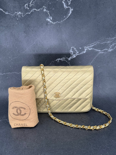 Rare Chanel Gold Timeless Classic Flap with Diagonal Stitch